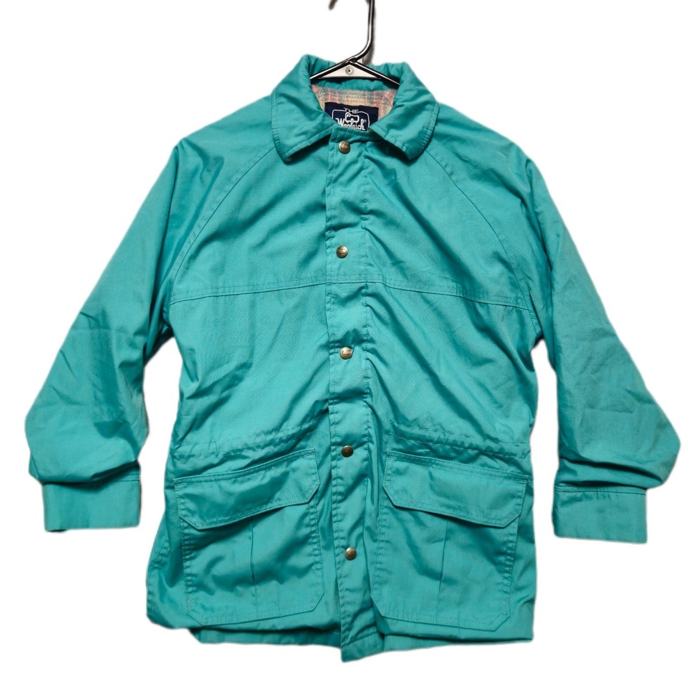 Vintage The Woolrich Womans Medium‎ Plaid Lined Snap Front Outdoor Jacket Green